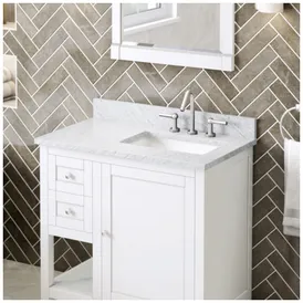 37" White Carrara Marble Vanity Top, right offset rectangle bowl cutout